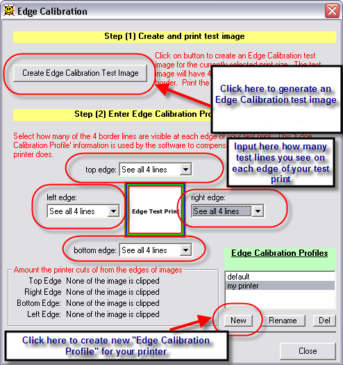 Edge Calibration dialog